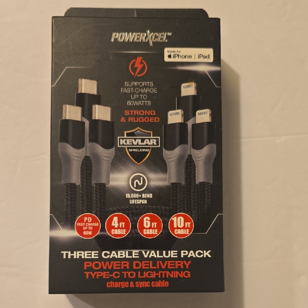 Black Type-C to Lightning Charger Cable Pack